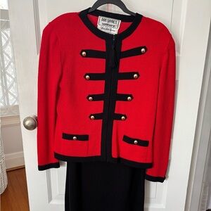 Don Sayres For Wellmore Red/Black Trim Tassel Zip Knit Jacket/Skirt Set Size 10